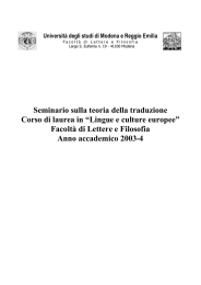 Seminario sulla teoria della traduzione Corso di laurea in “Lingue e