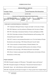 CURRICULUM VITAE BIOGRAPHICAL SKETCH Giuseppe Manco