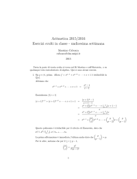 Aritmetica 2015/2016 Esercizi svolti in classe