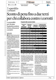 Sconto di 3ena fino a due terzi per chi co labora contro i corrotti