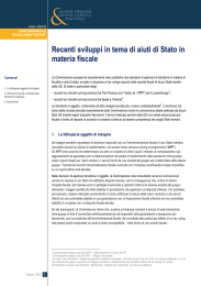 Recenti sviluppi in tema di aiuti di Stato in materia fiscale