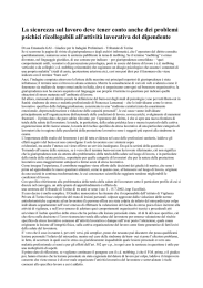 La sicurezza sul lavoro deve tener conto anche dei problemi psichici