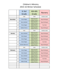 Children`s Ministry 2015-16 Winter Schedule K-3rd