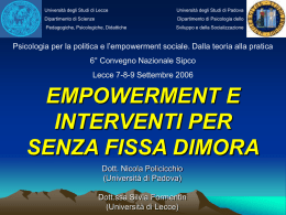 EMPOWERMENT E INTERVENTI PER SENZA FISSA DIMORA
