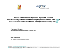 Il ruolo delle città nella politica regionale unitaria. Indicazioni degli