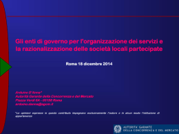 Dott. Arduino D`Anna "Gli enti di governo per l`organizzazione dei