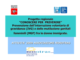 Progetto regionale “CONOSCERE PER PREVENIRE” Prevenzione