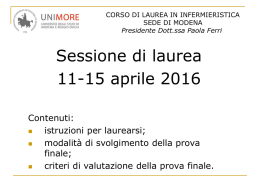 Diapositiva 1 - Corso di Laurea in Infermieristica