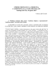 I PRIMI CRISTIANI E LA MEDICINA, L`ASSISTENZA E LA CURA DEI