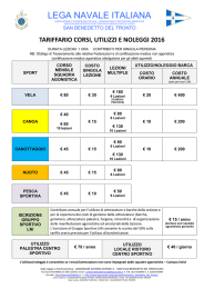 Tariffario corsi e noleggi 2016