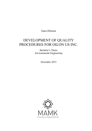 DEVELOPMENT OF QUALITY PROCEDURES FOR OILON US INC.  Saara Hiltunen