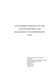 DEVELOPMENT PROPOSALS TO THE WATER MONITORING AND MANAGEMENT OF HARTBEESPOORT