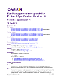 Key Management Interoperability Protocol Specification Version 1.0 Committee Specification 01 15 Jun 2010