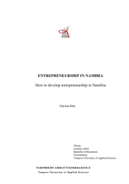 ENTREPRENEURSHIP IN NAMIBIA How to develop entrepreneurship in Namibia Clarissa Räty