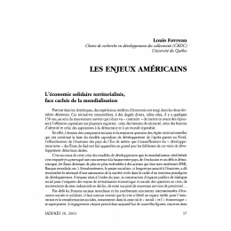 LES ENJEUX AMÉRICAINS Louis Favreau L'économie solidaire territorialisée, face cachée de la mondialisation