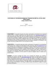 SYNTHESIS OF SPHINGOID BASES BY TRANSITION METAL-CATALYZED REACTIONS Josep Llaveria Cros