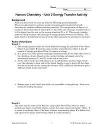 – Unit 2 Energy Transfer Activity Honors Chemistry Background