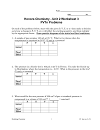 Honors Chemistry - Unit 2 Worksheet 3 PVTn Problems