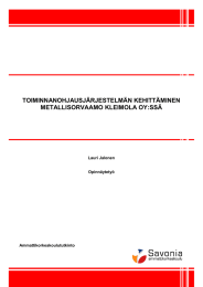 TOIMINNANOHJAUSJÄRJESTELMÄN KEHITTÄMINEN METALLISORVAAMO KLEIMOLA OY:SSÄ Lauri Jalonen