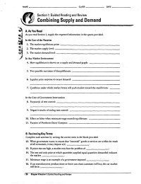 Combining Supply and Demand Section 1: Guided Reading and Review