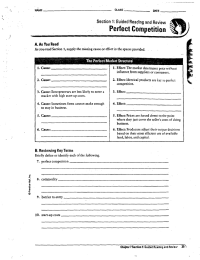 Perfect Competition ----------- Section 1: Reading and Review