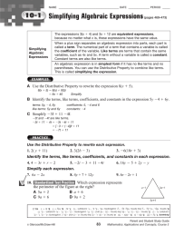 Simplifying Algebraic Expressions