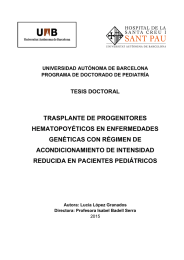 TRASPLANTE DE PROGENITORES HEMATOPOYÉTICOS EN ENFERMEDADES GENÉTICAS CON RÉGIMEN DE ACONDICIONAMIENTO DE INTENSIDAD