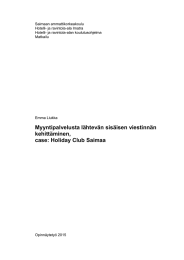 Saimaan ammattikorkeakoulu Hotelli- ja ravintola-ala Imatra Hotelli- ja ravintola-alan koulutusohjelma Matkailu