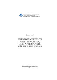 EN EXPORTASSISTENTS ARBETSUPPGIFTER, CASE POWER PLANTS, WÄRTSILÄ FINLAND AB