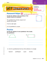 Homework Helper Lesson 5 Classify Quadrilaterals