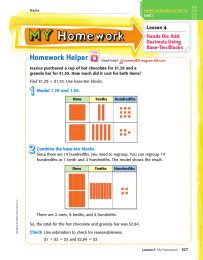 Homework Helper Lesson 4 Hands On: Add Decimals Using