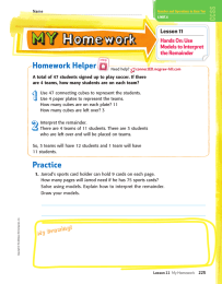 Homework Helper Lesson 11 Hands On: Use Models to Interpret