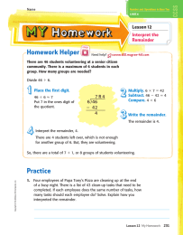 Homework Helper Lesson 12 Interpret the Remainder