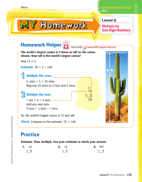 Homework Helper Lesson 9 Multiply by One- Digit  Numbers