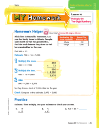 Homework Helper Lesson 10 Multiply by Two-Digit  Numbers