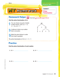 Homework Helper Lesson  1 Prime Factorization