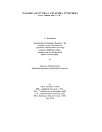 IT GOVERNANCE IN SMALL AND MEDIUM ENTERPRISES POST SARBANES OXLEY  A Dissertation