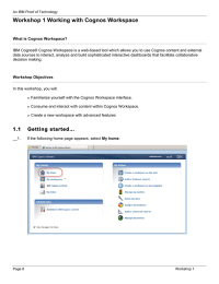 Workshop 1 Working with Cognos Workspace