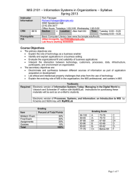 – Information Systems in Organizations – Syllabus MIS 2101 Spring 2013