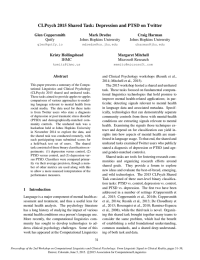 CLPsych 2015 Shared Task: Depression and PTSD on Twitter