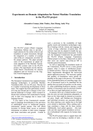 Experiments on Domain Adaptation for Patent Machine Translation