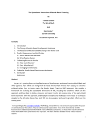 The Operational Dimensions of Results Based Financing   By  Thomas O’Brien  The World Bank 