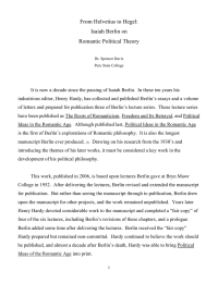 From Helvetius to Hegel: Isaiah Berlin on Romantic Political Theory