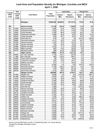 Land Area and Population Density for Michigan, Counties and MCD