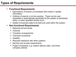 Types of Requirements  Functional Requirements