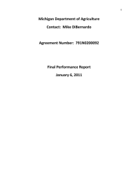 Michigan Department of Agriculture  Contact:  Mike DiBernardo    Agreement Number:  791N0200092 