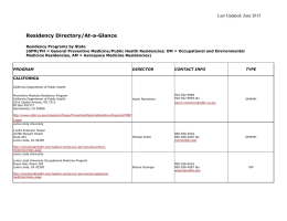 Residency Directory/At-a-Glance  Last Updated: June 2015