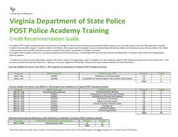 Virginia Department of State Police                           POST Police Academy Training Credit Recommendation Guide