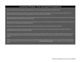 University of Phoenix ‐ Prior Learning Pre‐Evaluated List