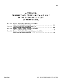 APPENDIX D SUMMARY OF LESIONS IN FEMALE MICE OF FUMONISIN B